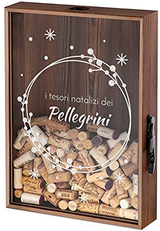 Maverton Raccogli tappi di sughero o birra - con stampa personalizzata - in legno - cavatappi per vino e birra con un coltellino - scatola porta tappi - idee regalo - famiglia