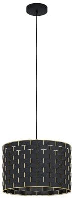EGLO Pendelleuchte Marasales, 1 flammige Hängelampe, Hängeleuchte aus Textil in Schwarz und Metall in Messing, Esstischlampe, Wohnzimmerlampe hängend E27, Ø 38 cm