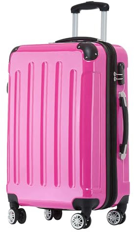 BEIBYE Hartschalen Koffer Trolley Rollkoffer Reisekoffer 4 Zwillingsrollen Polycabonat (Pink, 76cm -110L)