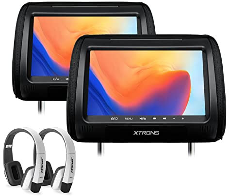 XTRONS 2er-Pack 9 Zoll DVD Player für Auto kopfstütze mit HD-Eingang,Slot Load Disc Laufwerk,Reißverschluss Design und Abnehmbarer Abdeckung Unterstützung für 32Bit Spiele Audio&Video(DWH006x2)