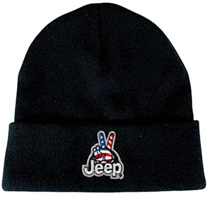 Jeep Wave USA Patch Flip Knit Beanie (Schwarz)