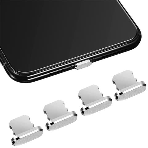 QUITECO Staubschutzkappen für iPhone 14/13/12/11/XS MAX/XR/XS/X/8/7 [4 Stück] Schutzkappen Ladeanschluss (Silber)