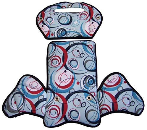 Ersatzbezug Sitzkissen Bezug [Auflage für Kinder Fahrradsitz] kompatibel mit Römer Jockey MOD 4 (hellblau rot Kringel)