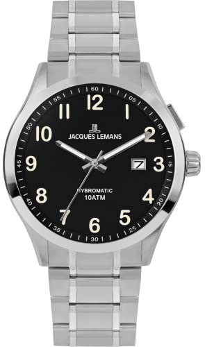 JACQUES LEMANS Herrenuhr, Hybromatic Uhren Männer, Chronograph aus massivem Edelstahl mit Metall Armband, Herrenuhr großes Ziffernblatt - Suit for Men, Model 1-2130H, Arm Herrenuhr groß