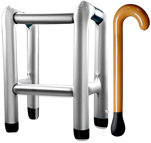 MINSHUXI Aufblasbare Gehhilfe und Aufblasbarer Spazierstock/Gehstock Gehhilfen Oma und Opa Kostüm als Gag zum Geburtstag oder Lustiges Geschenk für Ruhestands Fasching Karneval Feier