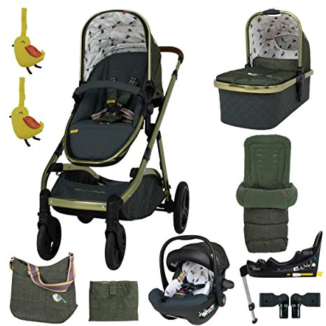 Cosatto Wow XL Travel System Bundle - Birth to 25kg, Compact Fold, Small Boot Approved, Puncture Proof Tyres with Car Seat, Adapters, Base, Change Bag, Footmuff & Raincover (Bureau)