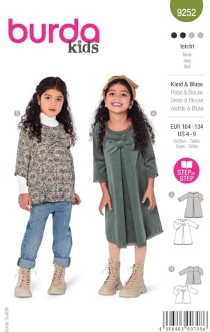 Burda Schnittmuster, 5252, Kids Bluse und Kleid selber nähen [Kinder, Gr. 104 - 134] Level 2 für Anfänger