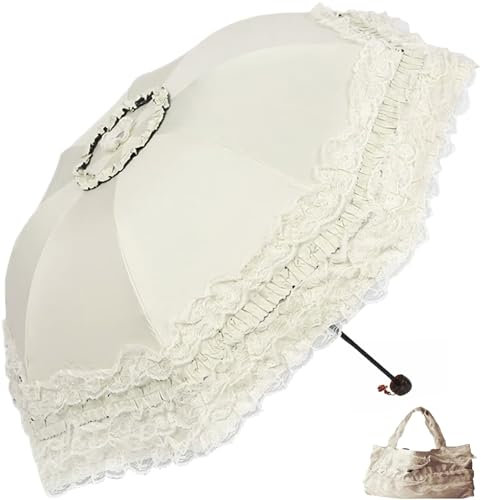 URAWESO Lace Sun Parasol Wedding Princess Umbrella UV Protection Lolita Accessories Cosplay Decoration (Flower Printed Lining)