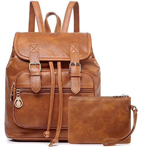 Mini-Rucksack für Damen, Leder, modisch, klein, Tagesrucksack, leicht, Reisen, Damen-Schultertaschen, Braun-2pack, Small