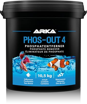 Phosphatentferner Aquarium – ARKA Phos-Out 4 Granulat 20 L / 10,5 kg – entfernt Phosphat, Silikat & Gelbstoffe – Eisenhydroxid-Absorber für Süß- & Meerwasser – inkl. Filterbeutel – pH-neutral