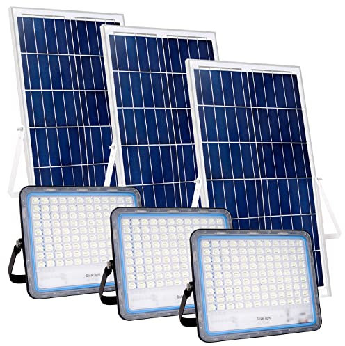 081 Store - 3 PEZZI faro led esterno con pannello solare 400w luce bianca 6000k Bianco IP67 impermeabile pannello led solare fotovoltaico con telecomando
