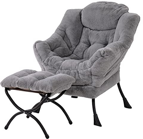 Welnow Lazy Chair mit Ottomane, moderner Lounge-Akzentstuhl mit Armlehnen und Einer Seitentasche, gepolstertes Sofa-Stuhl-Set für die Freizeit, Lesestuhl mit Fußstütze für kleine Räume, Eckstuhl