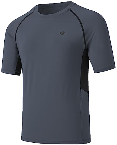 Huayuzh Men's Rashguard UPF 50+ Rash Guards Short Sleeve Swim Shirts Quick Drying Surfing Pool Workout Beach Sports Top