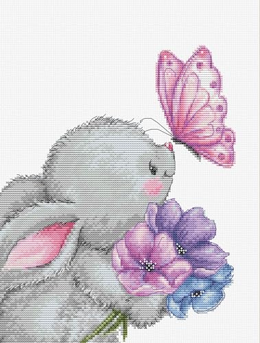 Luca-S Cross Stitch Kit, Rabbit and Butterfly, Embroidery Kit, B1235