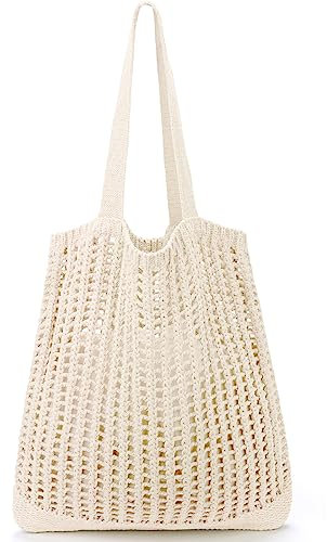 hatisan Häkeltaschen für Damen – Sommer-Strandtasche, ästhetische Hippie-Stricktasche, B-beige, 均码