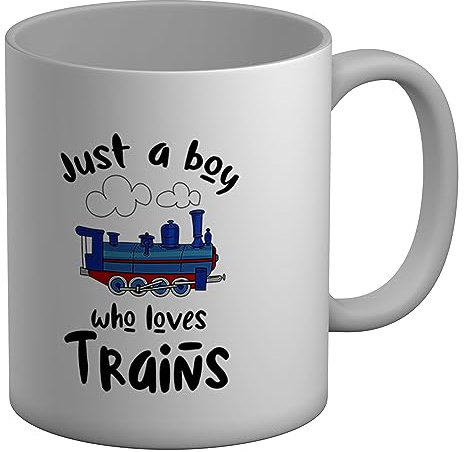Shopagift Trains Locomotive Mug Just a Boy who Loves Trains White 11oz Large Gift Ceramic Cup
