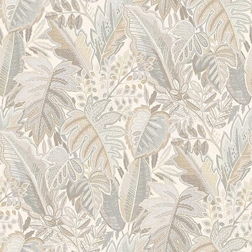 Vliestapete Tropisch Blattmuster Dschungel Creme Grau Beige A58402