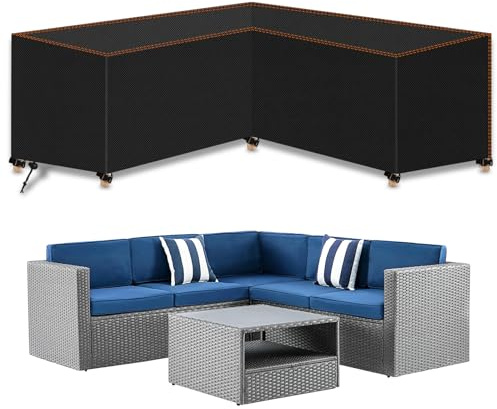 MUPAS Funda en forma de L para muebles de jardín, lona impermeable a prueba de viento, tejido Oxford 420D, funda protectora para muebles de jardín, en forma de L, 250 x 250 x 110 cm