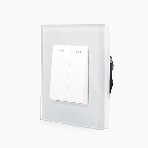 Luxus-Time Pulsador de serie doble pulsador basculante mecánico interruptor de luz para relé UP incluye marco de cristal blanco