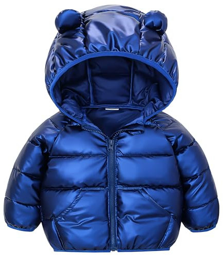 JinBei Cappotto Invernale per Bambini, Giacca Piumino con Cappuccio Dinosauro Blu Giubbotti, Bimbi Leggero Carino Imbottito Cappotti Autunno Giacche Neve Neonati Ragazzo Capispalla 1-2 Anni