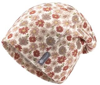 Sterntaler Beanie Bedruckt mit Blumen für Mädchen - Baby und Kinder Mütze aus Mischgewebe - gefüttert mit Baumwollfleece - beige, 53