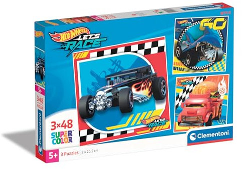 Clementoni Hotwheels Puzzle 3 x 48 Teile - Auto Puzzle für Kinder ab 5 Jahren - buntes Kinderpuzzle mit besonderer Leuchtkraft & Farbintensität 25313
