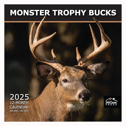 MICASA Monster-Trophäe Bucks 2025 Monats-Wandkalender zum Aufhängen, 30,5 x 61 cm offen, dickes und stabiles Papier, Geschenk, Tiere, Jagd, Wildtiere, The Big Bucks