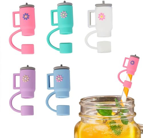 8pcs Straw Covers Cap for Stanley Cup, Soft Silicone Straws Drinking Straw Topper Portable Dust Proof Universal Straw, Reusable Straws Cover Tips - 10mm