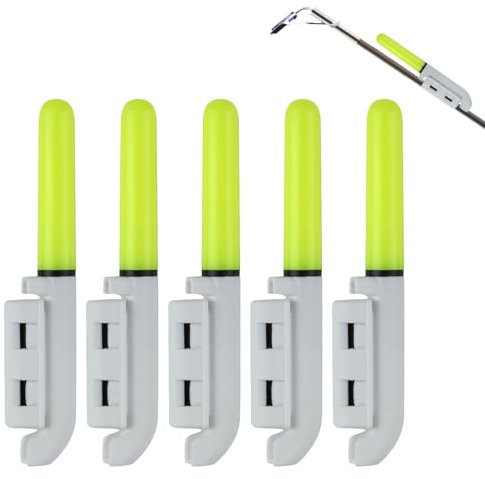 Ownkim 5er Set Angel-Alarmglocken mit LED-Glühbirne,Wasserdicht, langlebig und einfach zu montieren,Ideal für Nachtangeln am Meer,Grüne Leuchtstäbe mit Schnalle