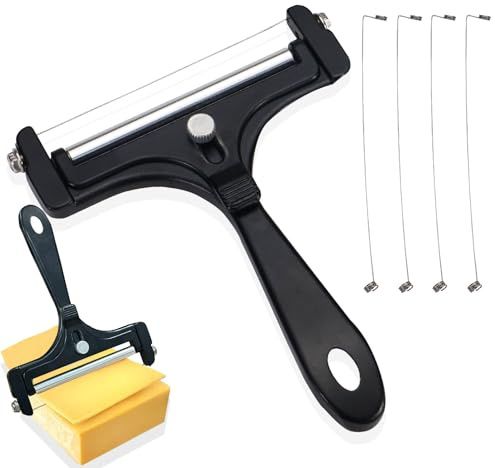 Huakaile Verstellbarer Käsehobel mit 4 zusätzlichen Drähten, Handdraht, Käseschneider, robuste Aluminium-Legierung, Käsehobel für Blockkäse, Schwarz