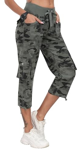 JINSHI Pantalons Femme Pantacourt Cargo d'été 3/4 Long Capri Pantalon avec Plusieurs Poches