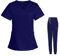 Meichoon Medizinische Damenuniform Klassisches Oberteil mit V-Ausschnitt und 3 Taschen Konisch zulaufende Yoga-Jogging-Hose Slim Fit Medizinische Fußpflege Tierarztpraxis DK08 Blau Medium