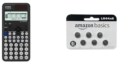Casio FX-87DE CW ClassWiz technisch wissenschaftlicher Rechner & Amazon Basics – LR44 Alkaline-Knopfzelle, 6 stück