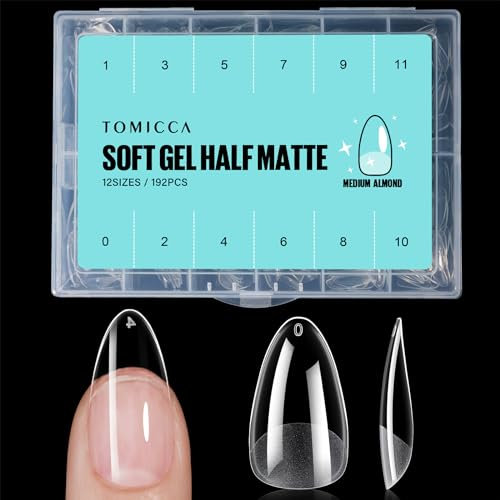 TOMICCA Capsule Americaine Ongle, 12 Tailles Amande Court Faux Ongles, Avec Valise De Rangement, Pose Americaine Capsule pour Diy Nail Art 192 Pièces