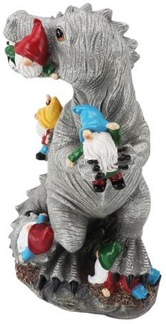 Dinosaur Eating Gnomes Garden Statue 31cm Resin Fairy Door Yard Art Outdoor Garden Decoration Funny Dinosaur Ornament for Garden Yard Patio