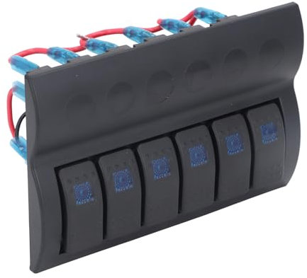 Pannello Interruttori a 6 Gruppi, Pannello di Controllo LED Blu con Protezione Sovraccarico, Pannello Interruttori Elettrici Precablato per Barche, Yacht,