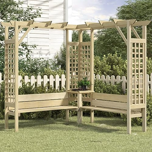 Iiaky Pergola d'angle avec Banc Bois de pin imprégné,Pergola Jardin Exterieur,Tuteur Plante Grimpante Treillis