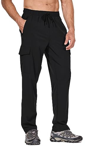 baleaf Men's Hiking Pants 27'' Cargo Joggers with Zipper Pockets Waterproof Lightweight Quick Dry UPF50+ Outdoor Travel Camping Work Pants Black Size L