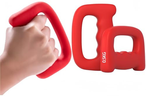 LEXICANMHS Lot de 2 haltères en néoprène en forme de main, avec poignée en D, antidérapants, poids simples de 0,5 kg, design ergonomique pour l'exercice, le jogging, la marche