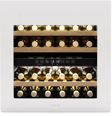 Klarstein Rhone 36 Duo Wine Fridge - 36 Bottle Capacity, Dual Zone, 5-22°C, LED Control, Push-to-Open UV Door, Quiet 41 dB, Black Wine Cooler