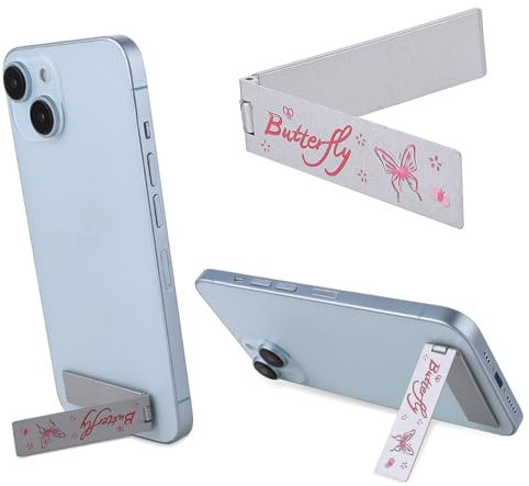 ZEYIYER Phone Kickstand, Mobile Phone Stand Mini Cell Phone Holder Adjustable Angle Portable Meta Stick on Phone Stand for All Cellphones (Silver, Butterfly)