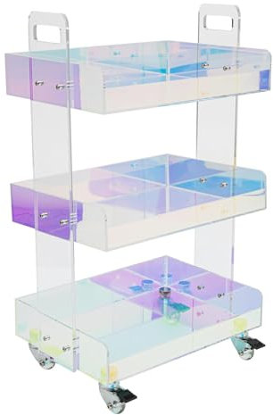 Acryl Bunt Beweglicher Tisch 3-stufiger Fahrbarer Tisch 40 x 26 x 63 cm Bunt Klar Fahrbarer Tisch Beweglicher Tisch Beistelltisch mit Rollen