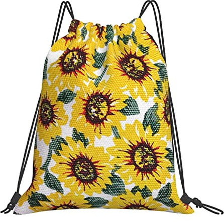 Richugui Retro-Rucksack mit Kordelzug, Sonnenblumen, Kordelzug, Sporttasche, Turnbeutel für Damen und Herren, Rucksäcke, Training, Yogatasche, Schwarz, One size