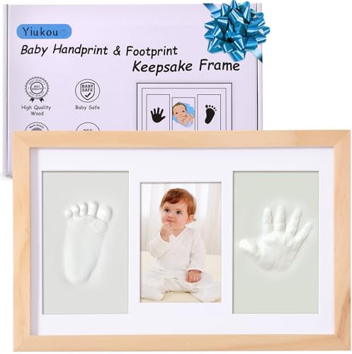 Yiukou Baby-Handabdruck Fußabdruck Makers Kit Andenken Foto gerahmte Bilder für Neugeborene Baby Geschenke personalisiert Baby Meilenstein Geschenk Erinnerungs-Bilderrahmen für Baby-Wunschliste-Eiche