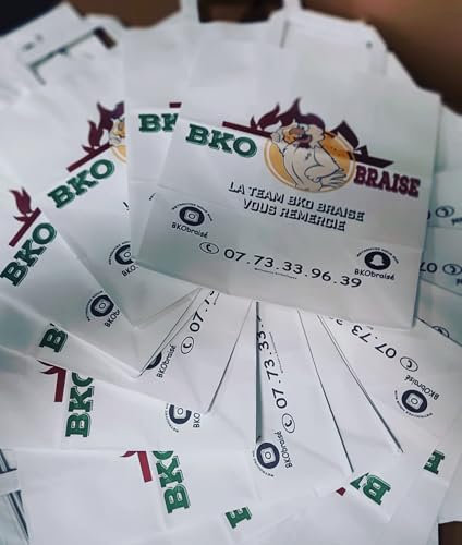 Borsa in carta kraft bianca personalizzabile con manico piatto rinforzato 80 g 26 x 17 x 29 cm resistenza 4,5 kg