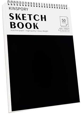 KINSPORY Skizzenbuch A4, 50 Blatt / 100 Seiten, 100 g/m², Spiralgebundenes Zeichenblock für Kinder, Künstler für Zeichnungen und Skizzen, Mal- und Schreibblock für Erwachsene, Mädchen und Jungen