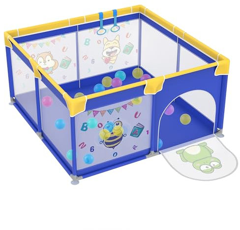 SUBTLETY Baby Laufgitter 127x127cm Klappbare Laufställe 68cm Hoch Absperrgitter mit Anti-Kollision Schaum Atmungsaktivem Netz & Reißverschluss Krabbelgitter Playpen für Kinder & Säuglinge (Blau)