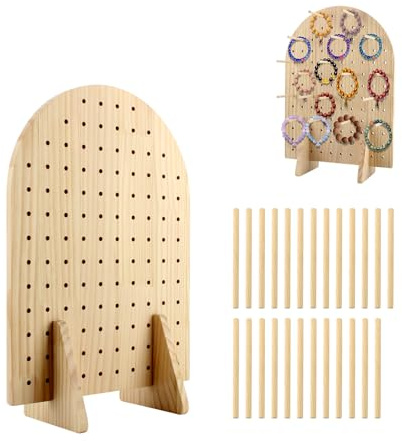 Pegboard Wooden Display Stand with 25pcs Stud Rods, Pegboard Accessories Holder, Key Display for Jewelry for Sellers, Oval Pegboard Display Stand for Jewelry Salons