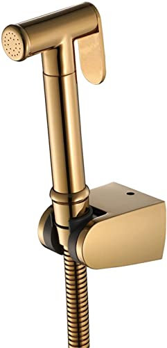 Handheld Bidet Sprayer with Angle Vavle,Stainless Steel Toilet Cleaner Bidet Sprayer Set,Baby Cloth Diaper Sprayer and Shower Wash Hose,Titanium Gold Round