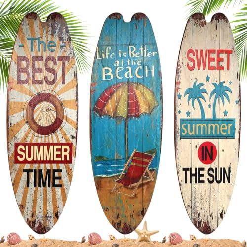 3er-Set Surfbrett Deko, 45 cm Holz Surfbrett Kunst, Surfboard Wanddekoration, Holzschild Außendeko, Pool-Dekorationen für Garten, Terrasse, Meereshäuser und Beach-Partys